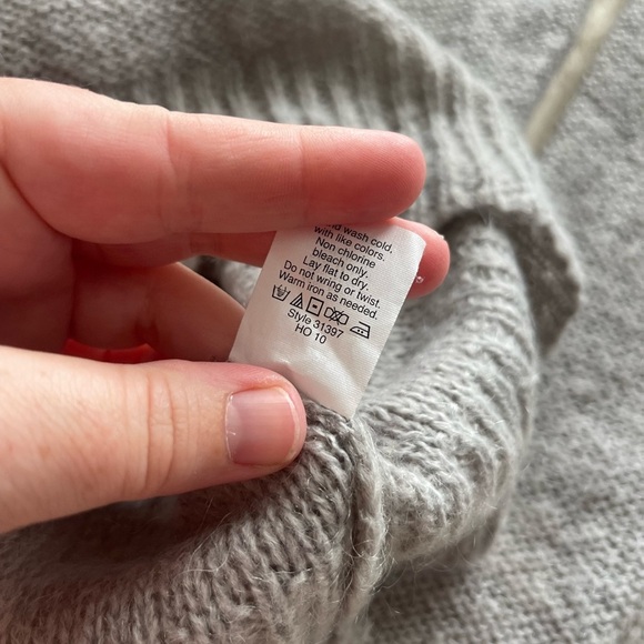 J crew factory mohair wool blend gray loose knit v neck sweater - Picture 6 of 8